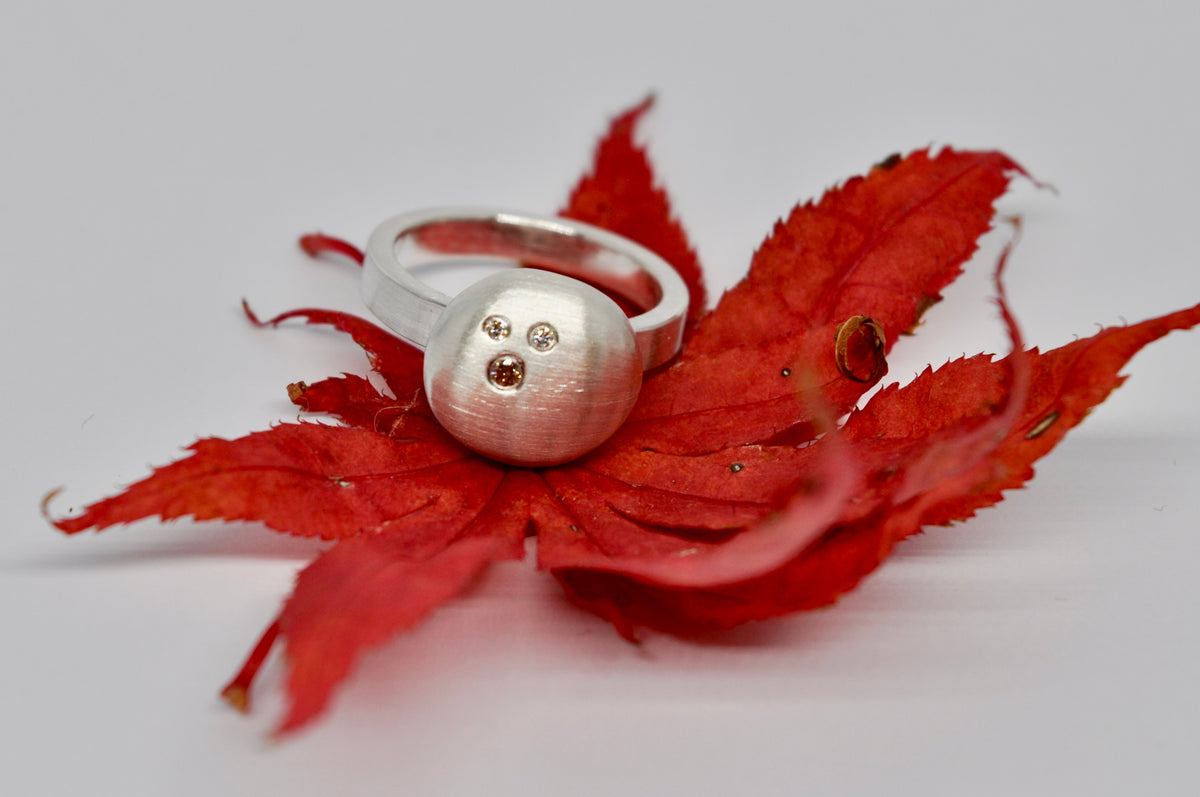 White & Brown Diamond Sterling Silver Pebble Ring