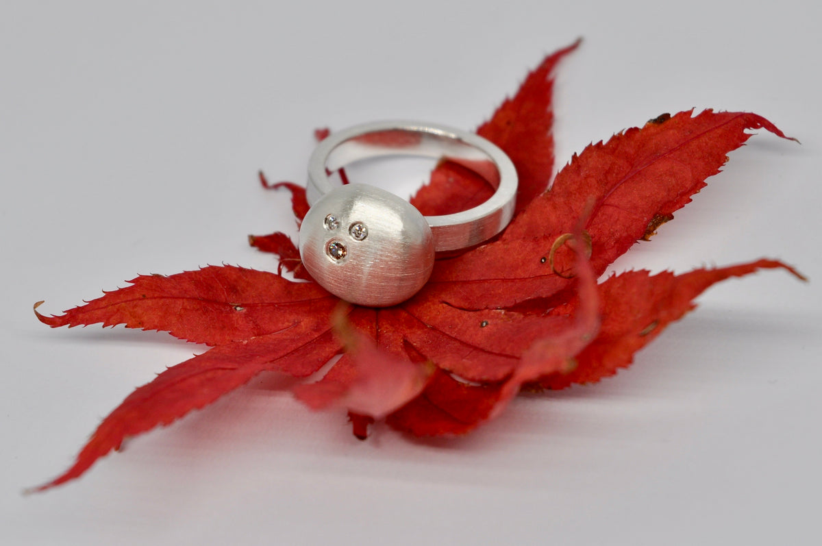 White & Brown Diamond Sterling Silver Pebble Ring
