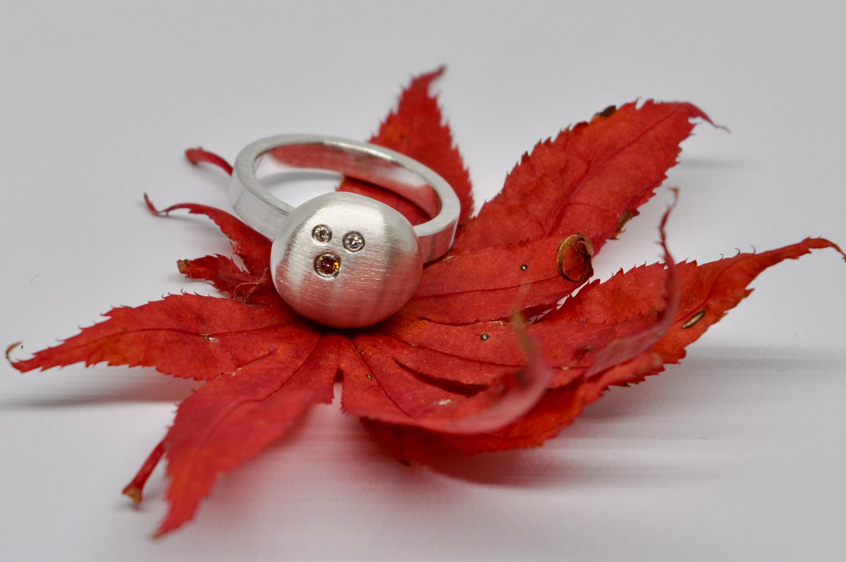 White & Brown Diamond Sterling Silver Pebble Ring