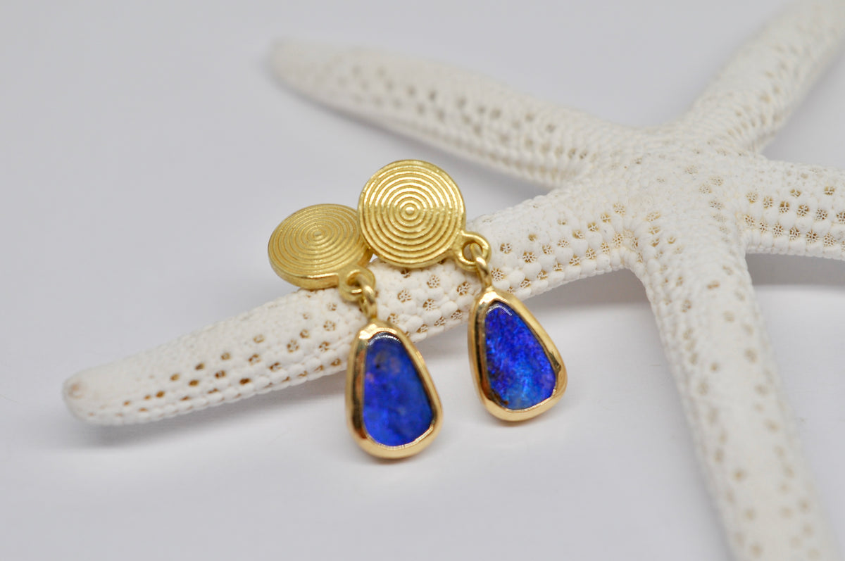 Boulder Opal Stud Earrings – 18k Yellow Gold