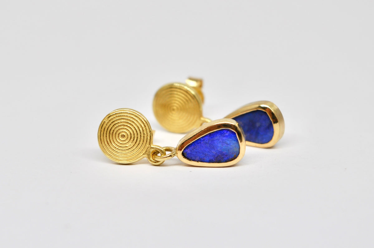 Boulder Opal Stud Earrings – 18k Yellow Gold