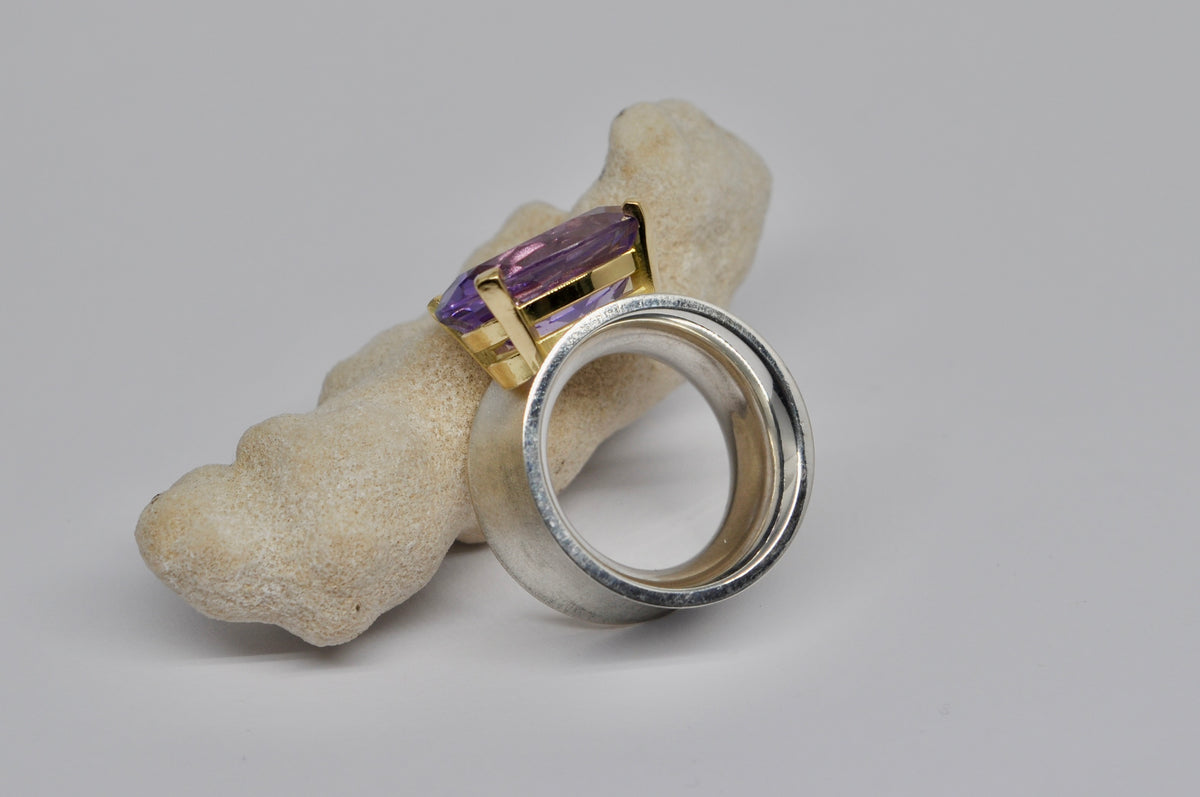 Two-Tone Amethyst Statement Ring