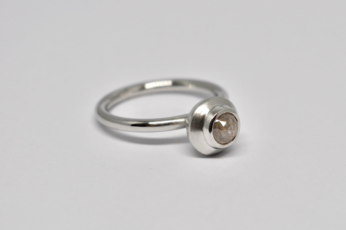 Rose Cut Diamond Solitaire Ring in 18k White Gold