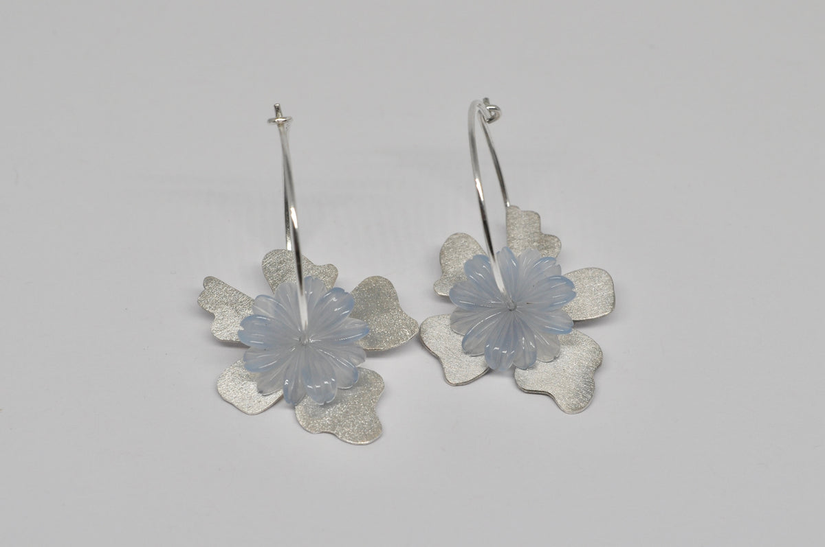 Bloom Hoop Earrings — Sterling Silver & Blue Agate