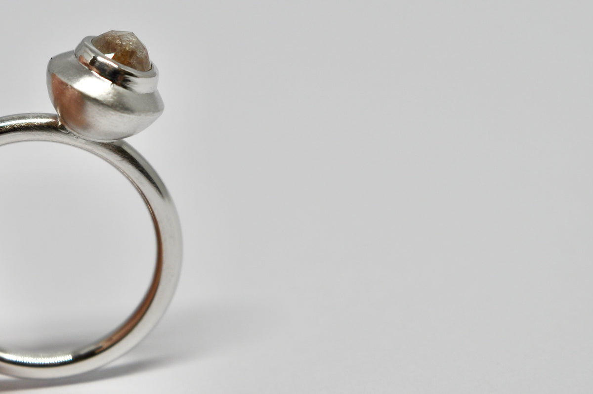 Rose Cut Diamond Solitaire Ring in 18k White Gold