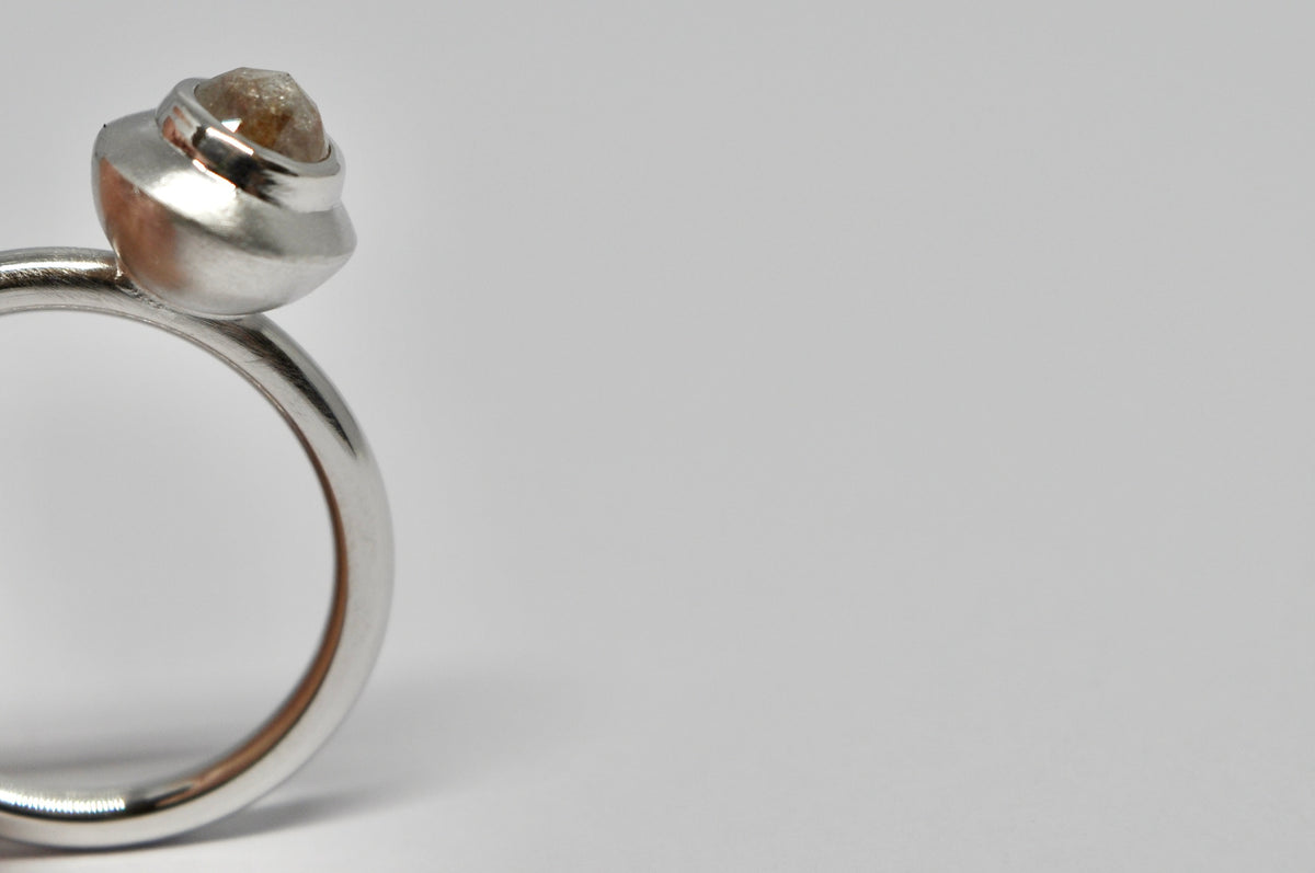 Rose Cut Diamond Solitaire Ring in 18k White Gold