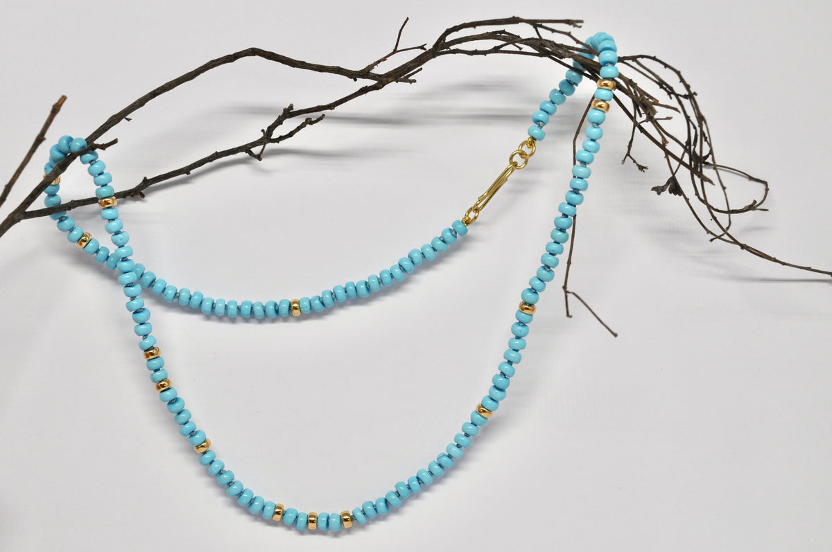 Genuine Turquoise Bead Necklace with Gold Spacers