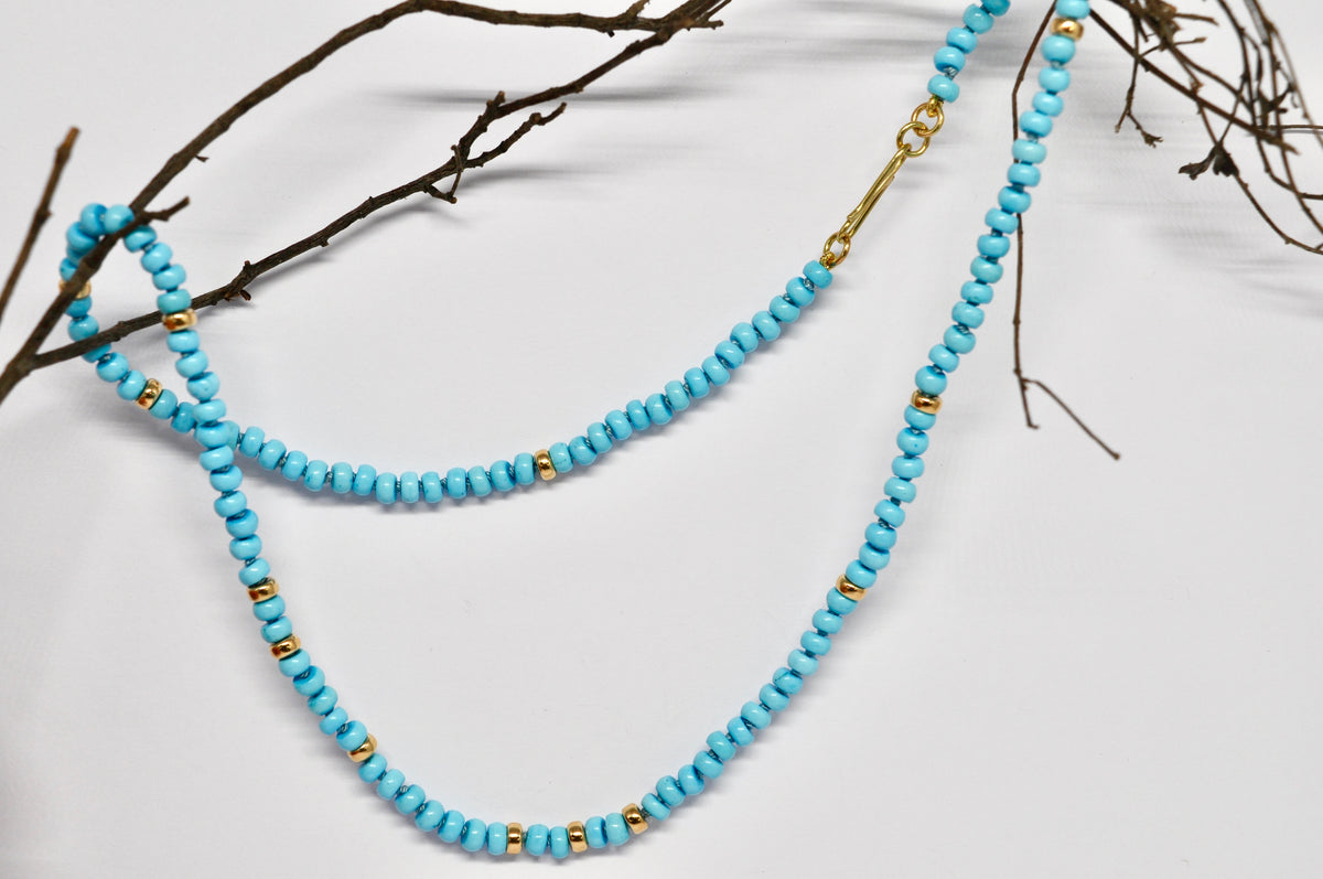 Genuine Turquoise Bead Necklace with Gold Spacers
