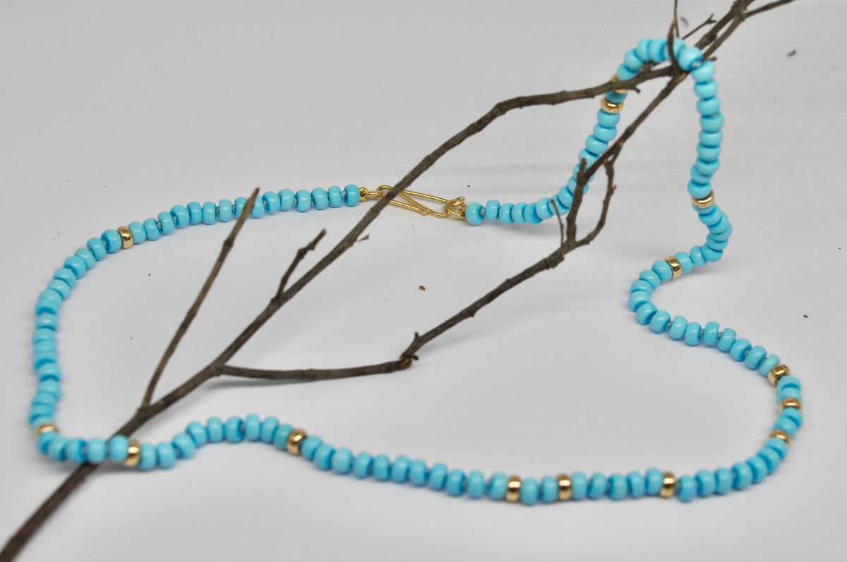 Genuine Turquoise Bead Necklace with Gold Spacers