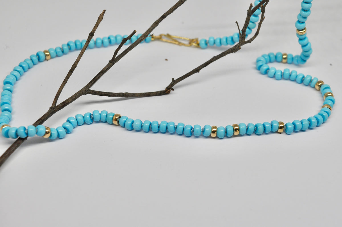 Genuine Turquoise Bead Necklace with Gold Spacers
