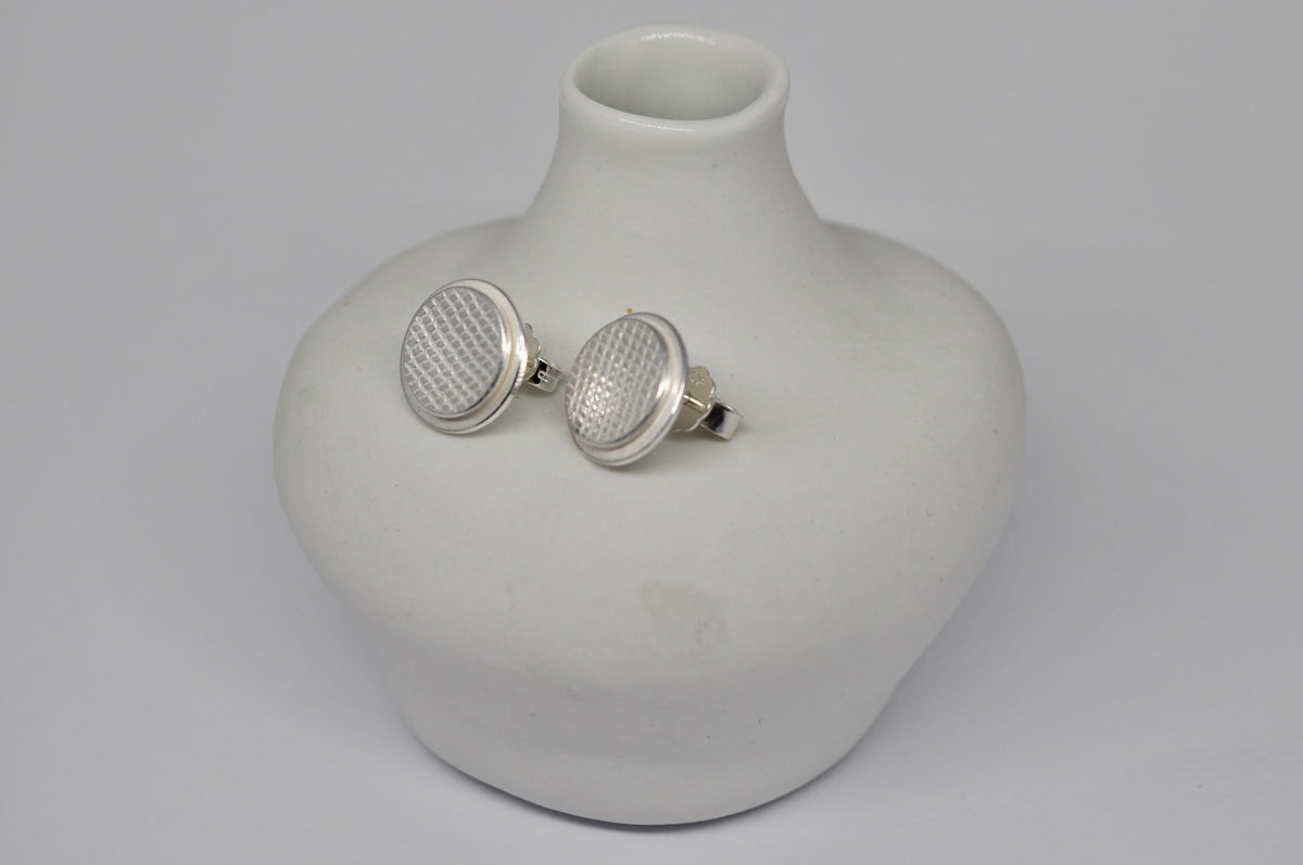 Textured Disc Stud Earrings, Silver