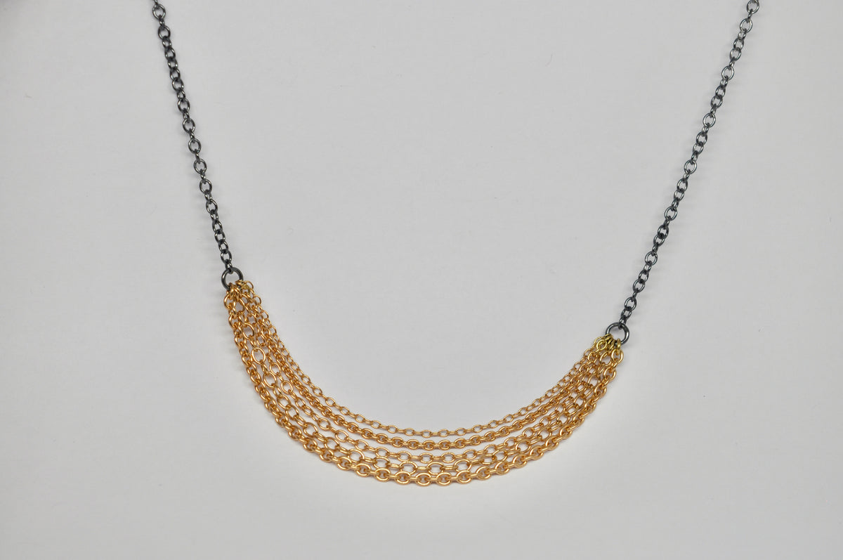Multi-Strand 18k Yellow Gold & Oxidized Sterling Silver Necklace