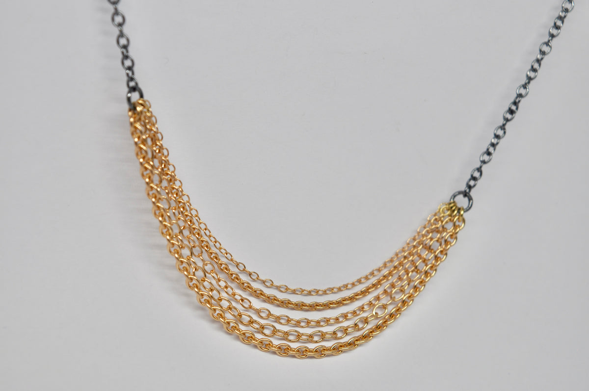 Multi-Strand 18k Yellow Gold & Oxidized Sterling Silver Necklace