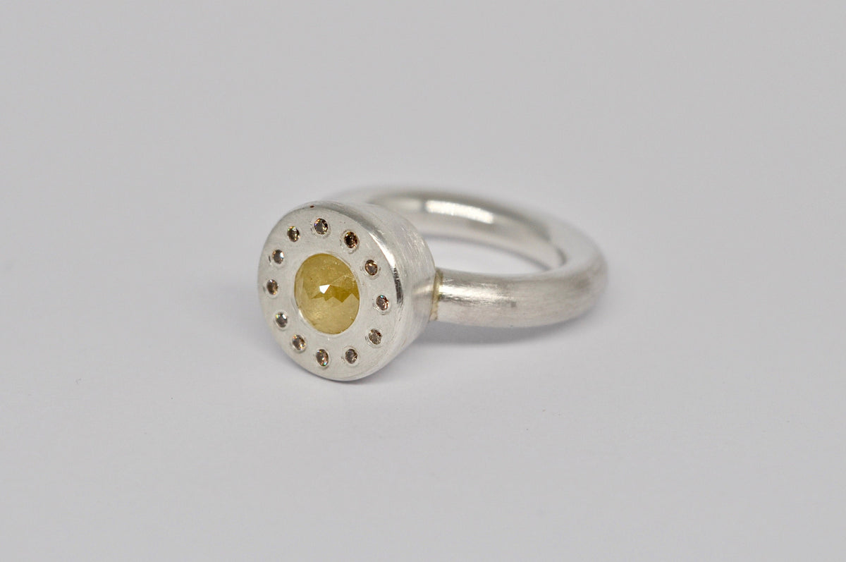unique silver ring with rose cut diamond, contemporary jewelry
