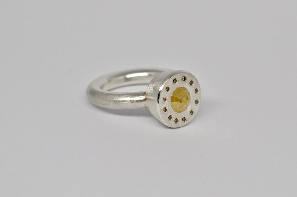 unique silver ring with rose cut diamond, contemporary jewelry