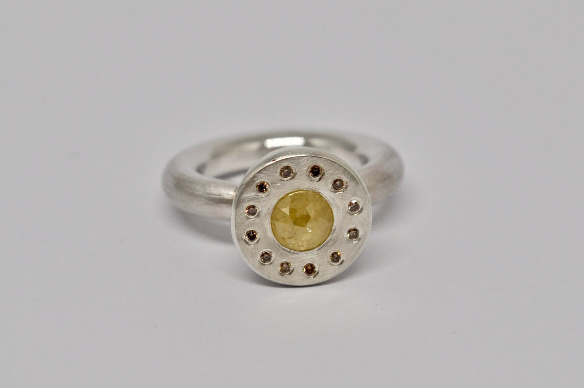 unique silver ring with rose cut diamond, contemporary jewelry