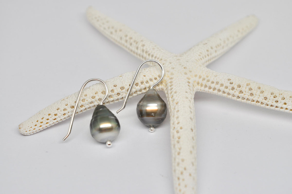 Handmade Sterling Silver Tahitian Pearl Drop Earrings