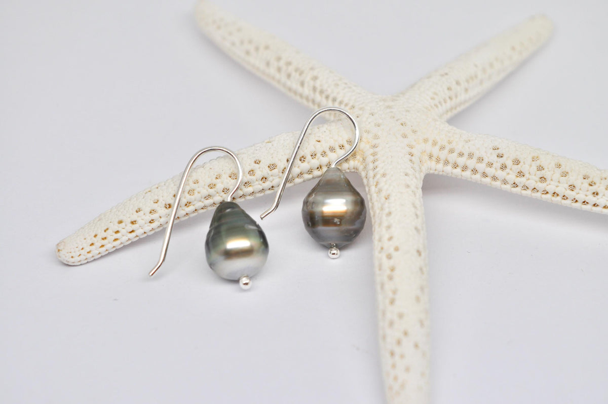 Handmade Sterling Silver Tahitian Pearl Drop Earrings