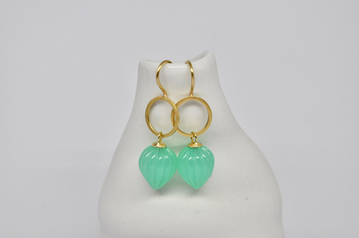 18k Gold Chrysoprase Drop Earrings: Elegant Handmade Jewelry