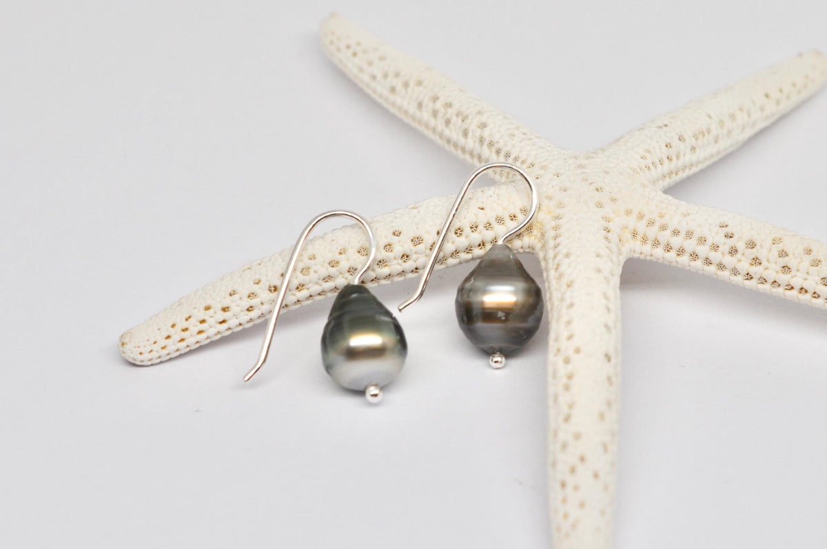 Handmade Sterling Silver Tahitian Pearl Drop Earrings