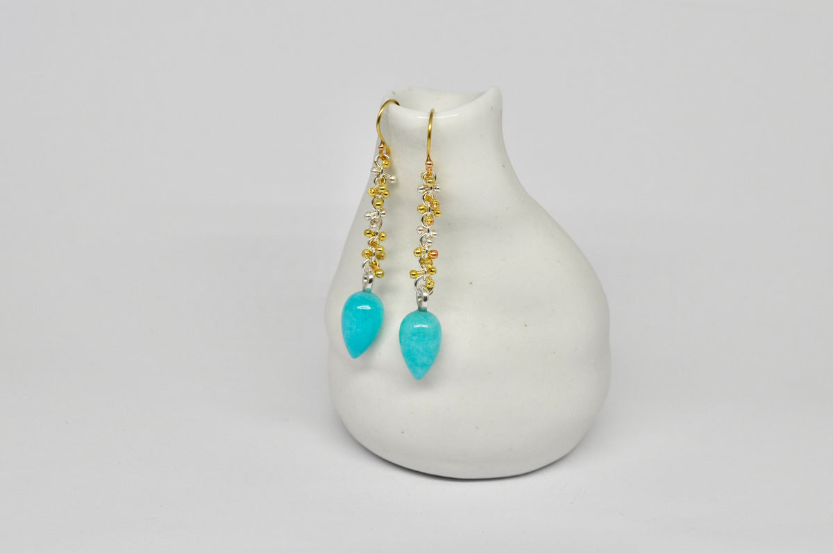 Amazonite Drop Earrings with Mixed Metal Chain