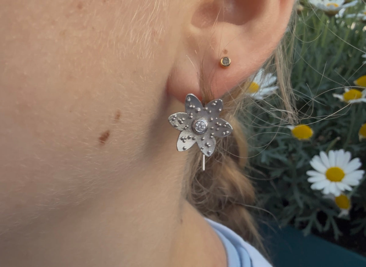 Diamond Flower Earrings in 18K White Gold