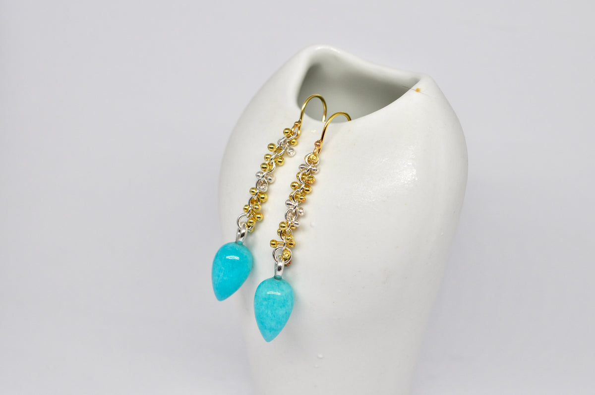 Amazonite Drop Earrings with Mixed Metal Chain