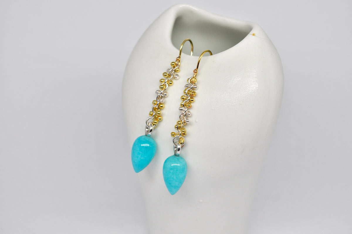 Amazonite Drop Earrings with Mixed Metal Chain