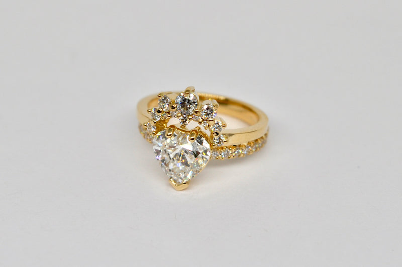 Heart-Shaped Diamond Engagement Ring with Crown Pavé Band - 18K Yellow Gold