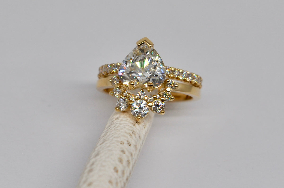 Heart-Shaped Diamond Engagement Ring with Crown Pavé Band - 18K Yellow Gold