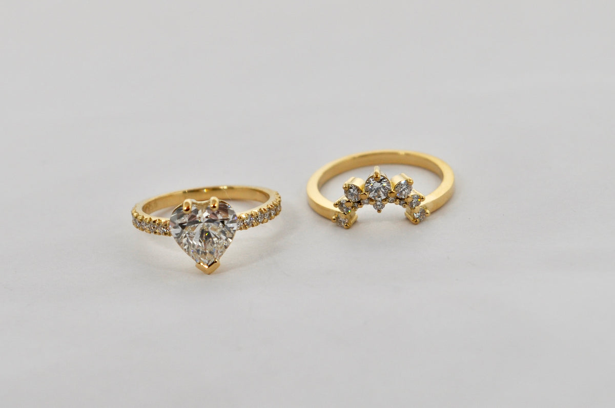 Heart-Shaped Diamond Engagement Ring with Crown Pavé Band - 18K Yellow Gold