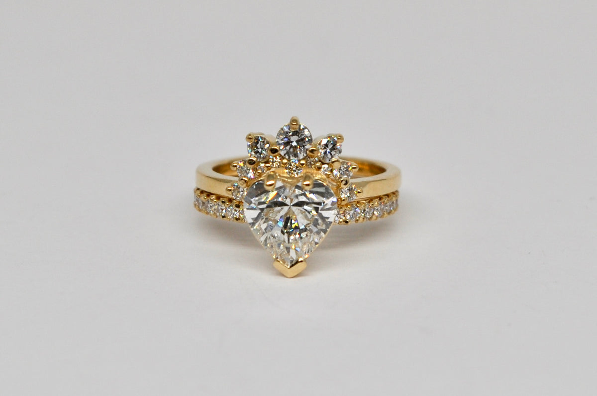 Heart-Shaped Diamond Engagement Ring with Crown Pavé Band - 18K Yellow Gold