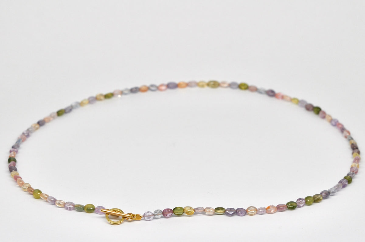 Multicolour Sapphire Bead Necklace — 18k Gold Toggle Clasp