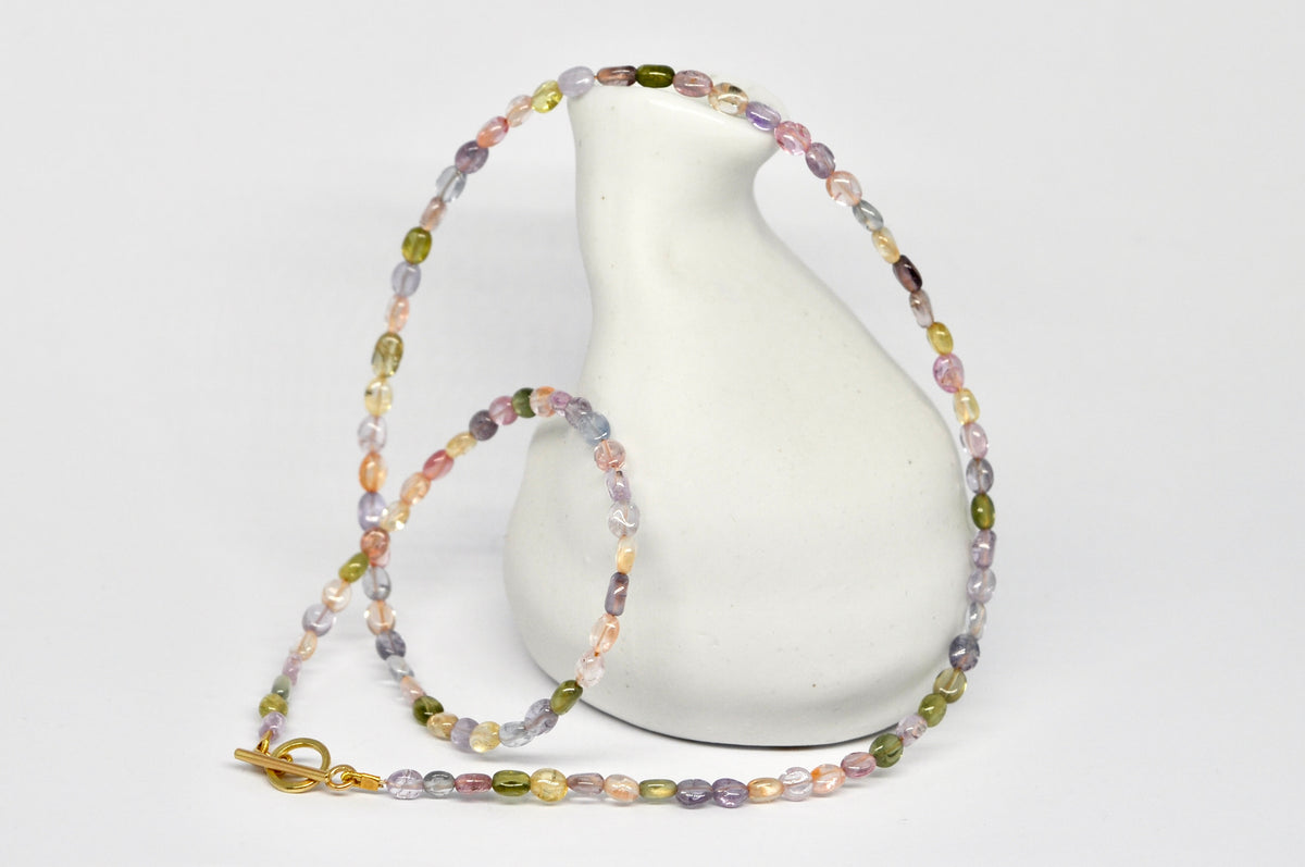 Multicolour Sapphire Bead Necklace — 18k Gold Toggle Clasp