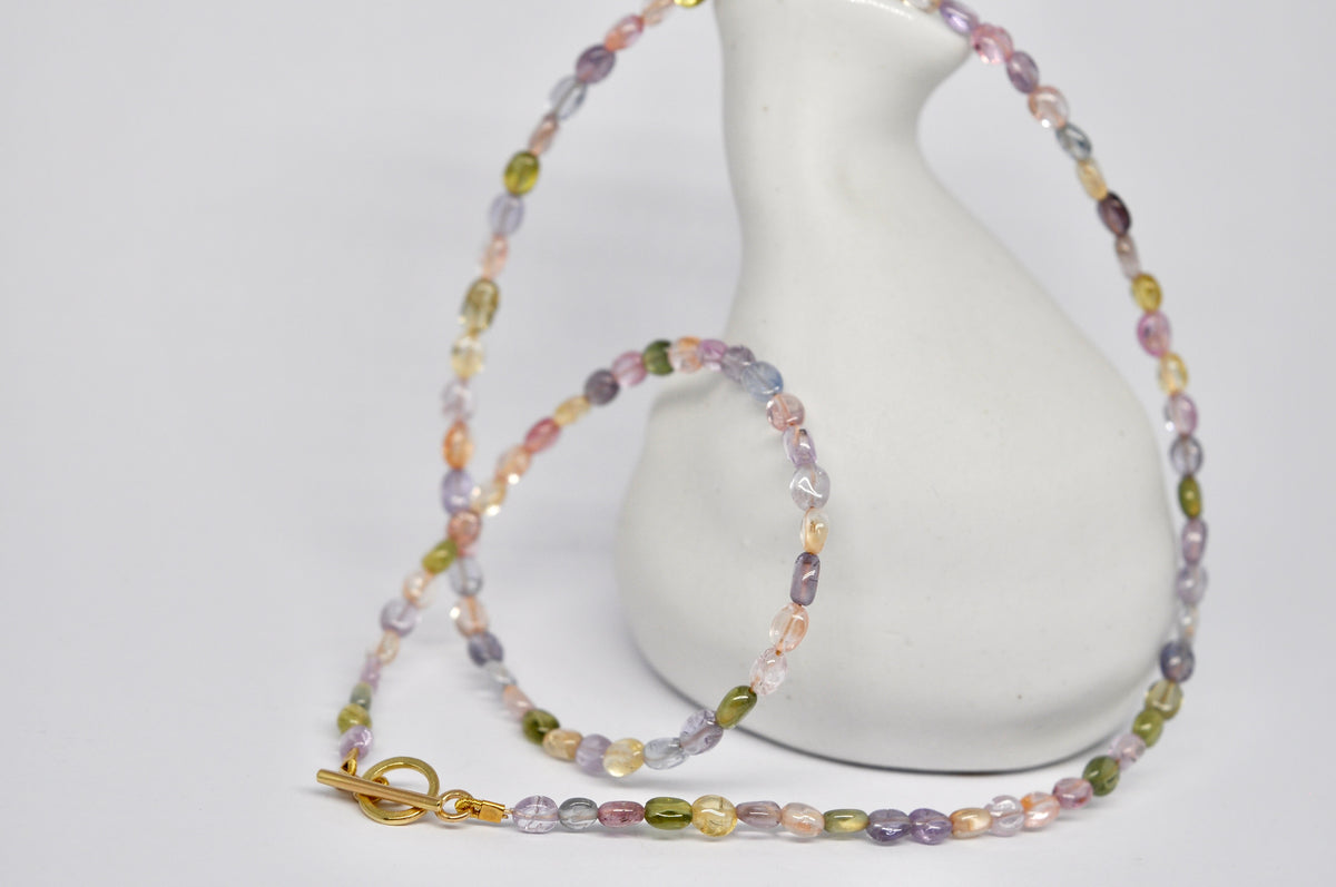 Multicolour Sapphire Bead Necklace — 18k Gold Toggle Clasp