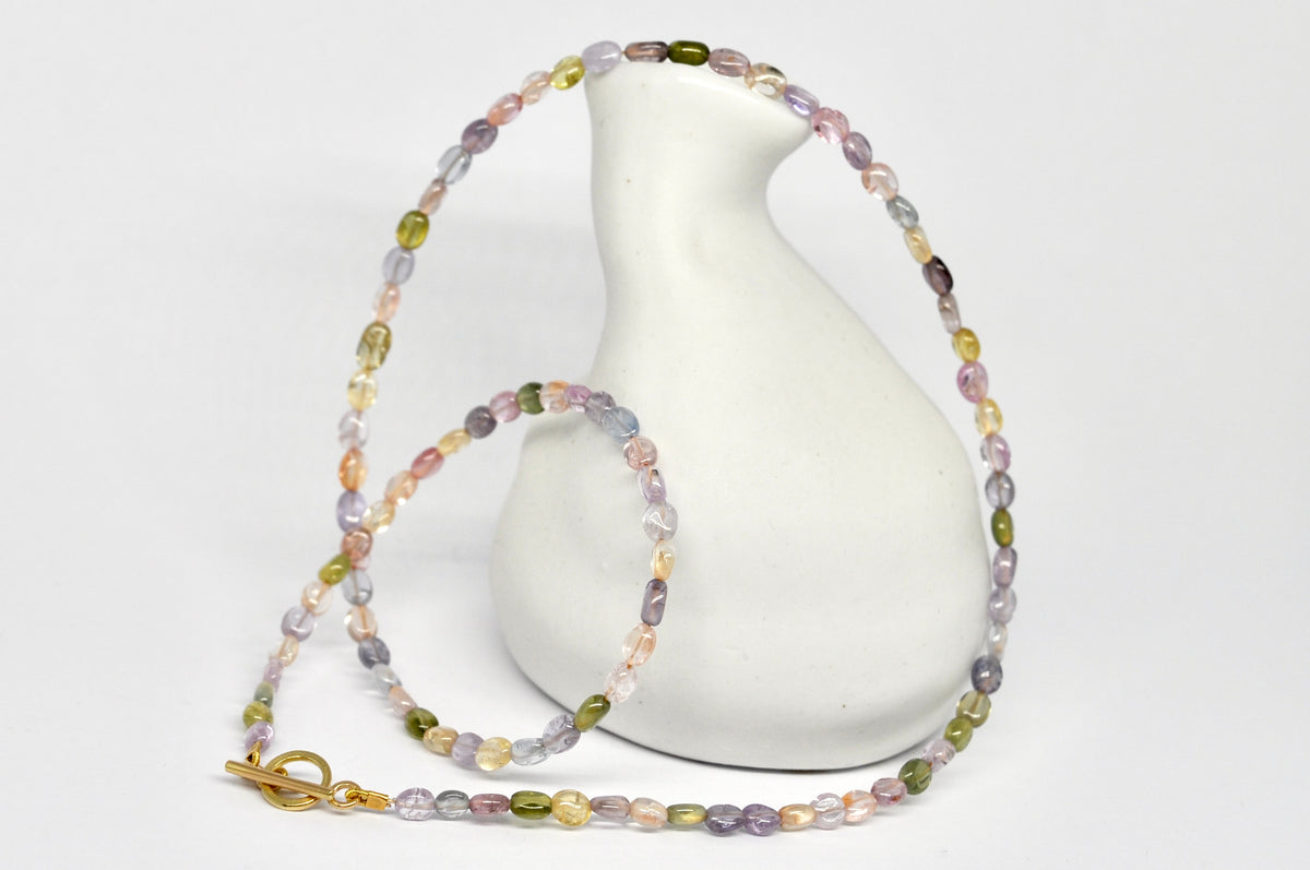 Multicolour Sapphire Bead Necklace — 18k Gold Toggle Clasp