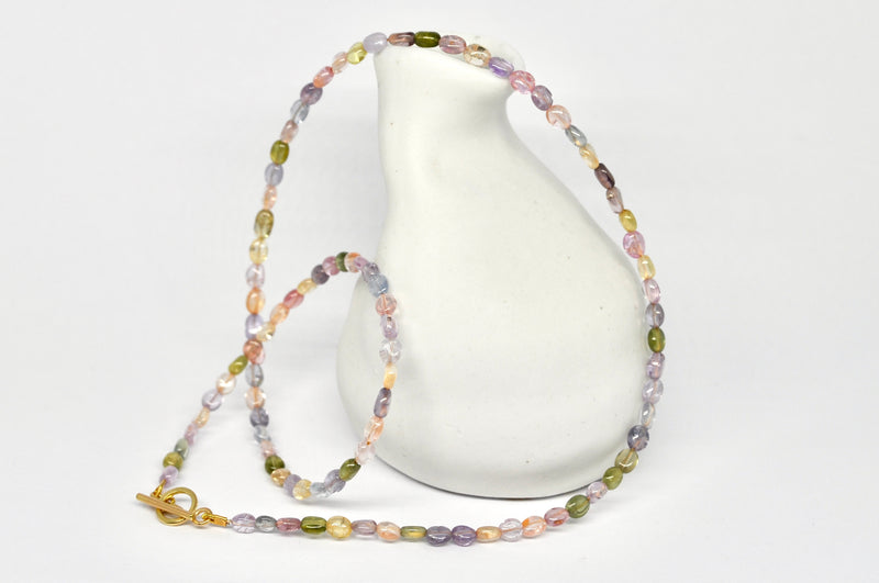 Multicolour Sapphire Bead Necklace — 18k Gold Toggle Clasp