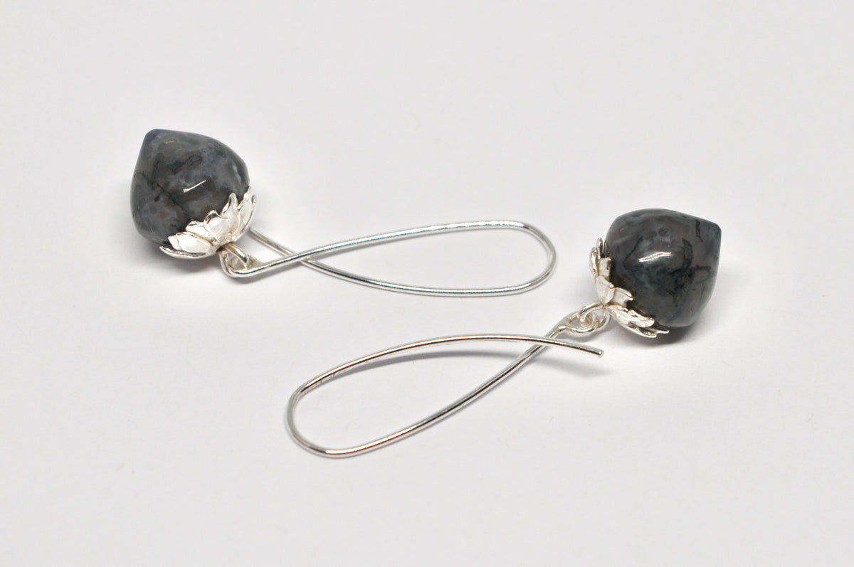 Handcrafted Silver Drop Earrings with Moss Agate