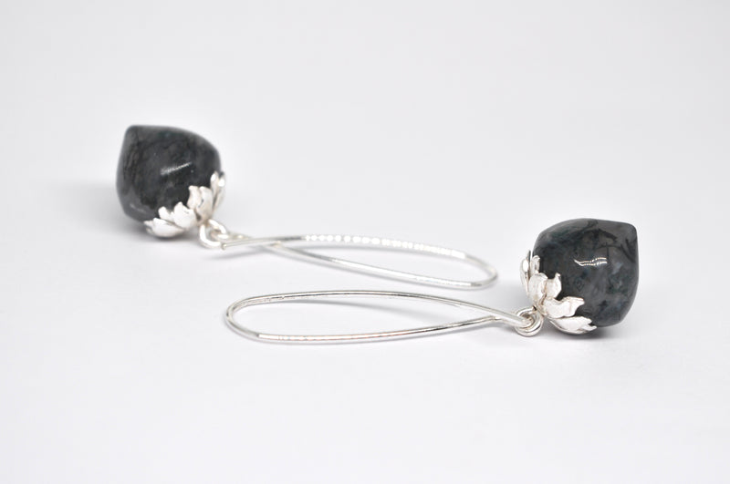 Handcrafted Silver Drop Earrings with Moss Agate