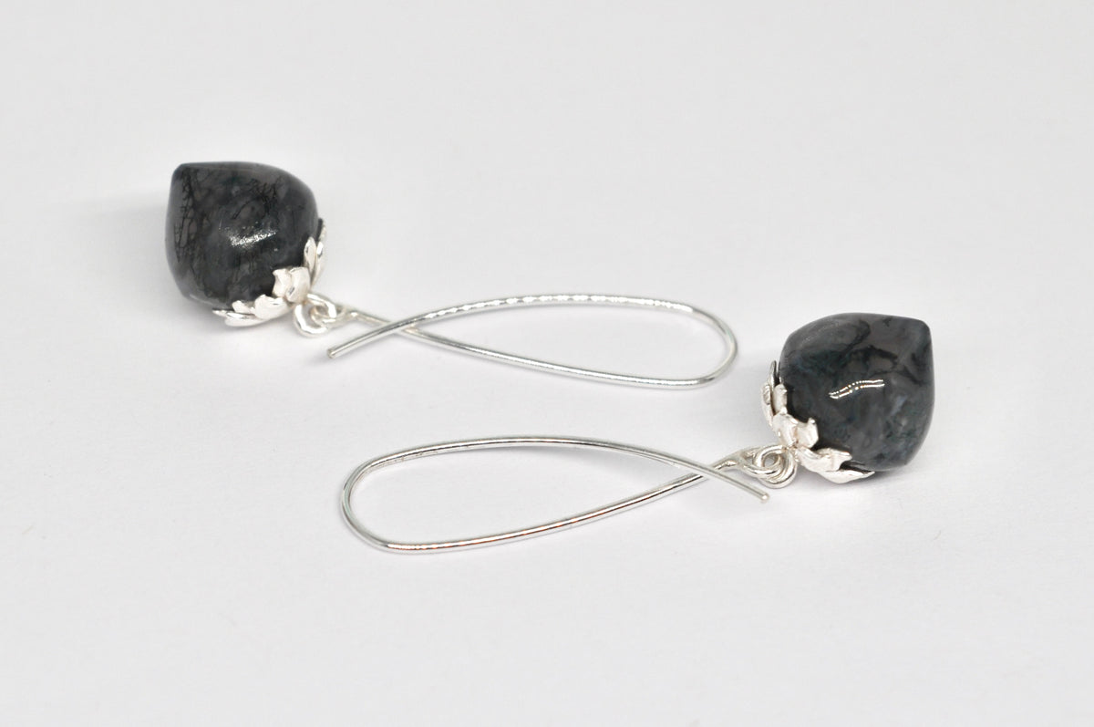 Handcrafted Silver Drop Earrings with Moss Agate