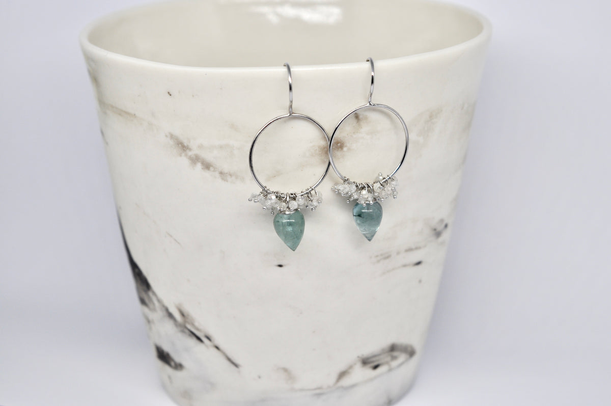 Tourmaline & Diamond Cluster Hoop Earrings