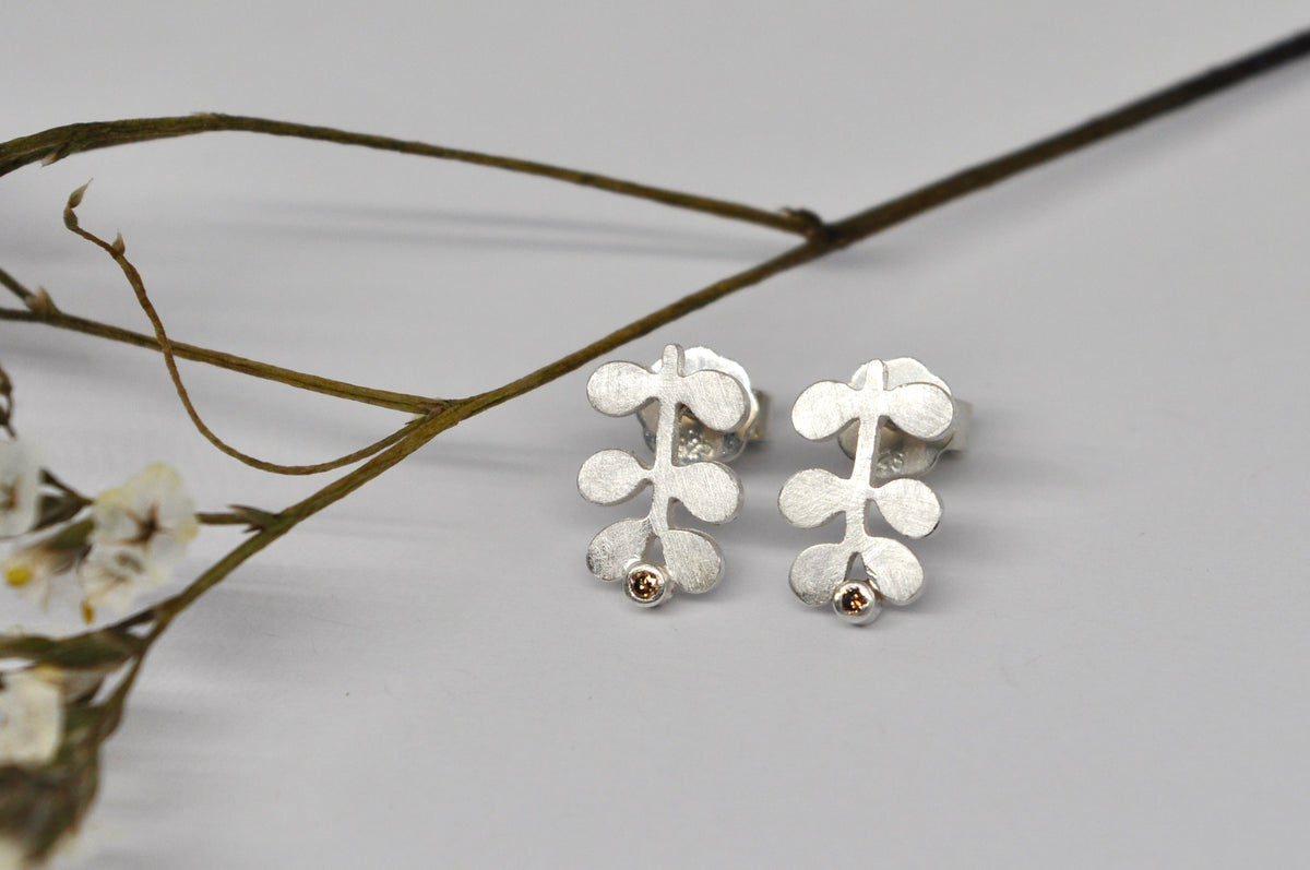 Botanical Stem Silver Stud Earrings