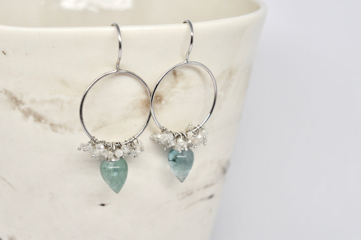 Tourmaline & Diamond Cluster Hoop Earrings