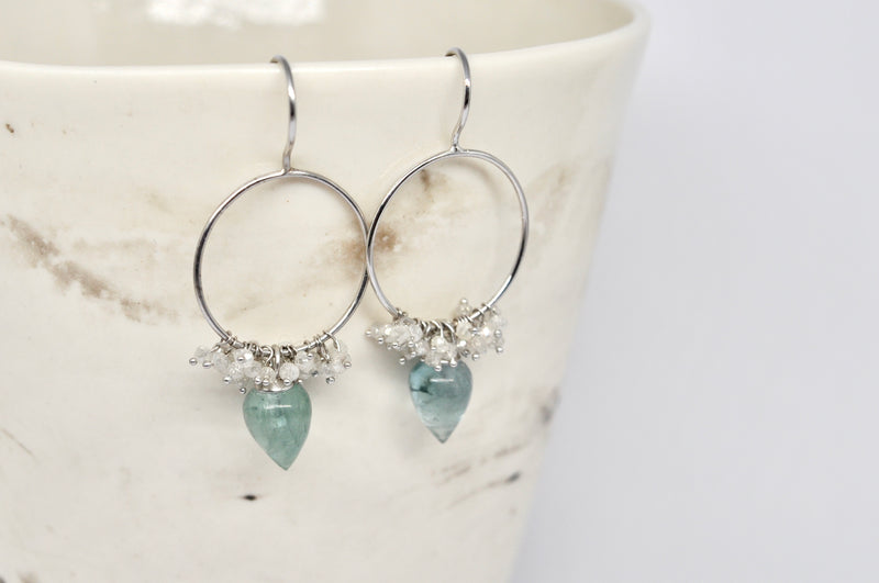 Tourmaline & Diamond Cluster Hoop Earrings