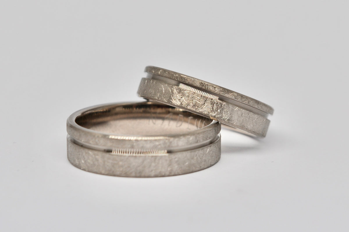 White Gold Wedding Band Set with Center Groove