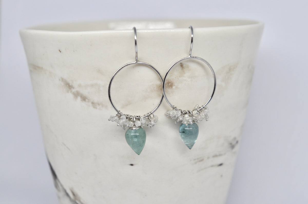 Tourmaline & Diamond Cluster Hoop Earrings