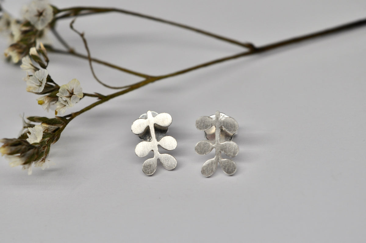 Botanical Stem Silver Stud Earrings