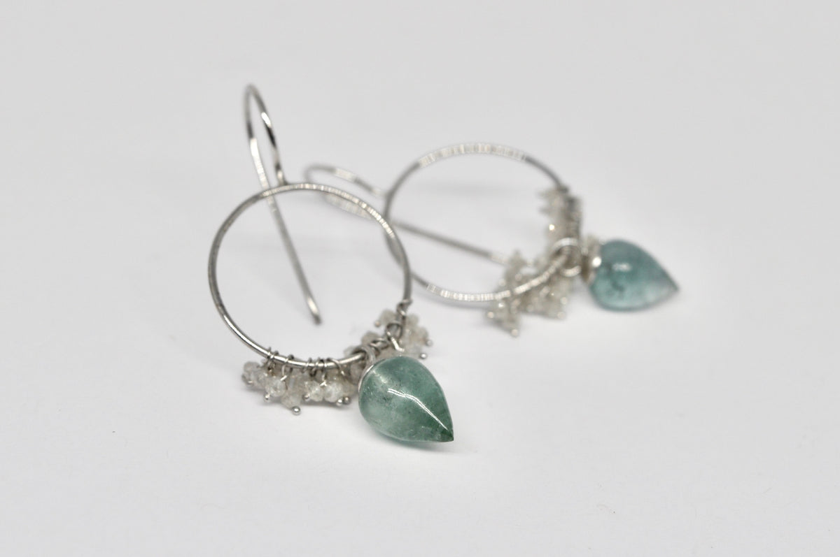Tourmaline & Diamond Cluster Hoop Earrings