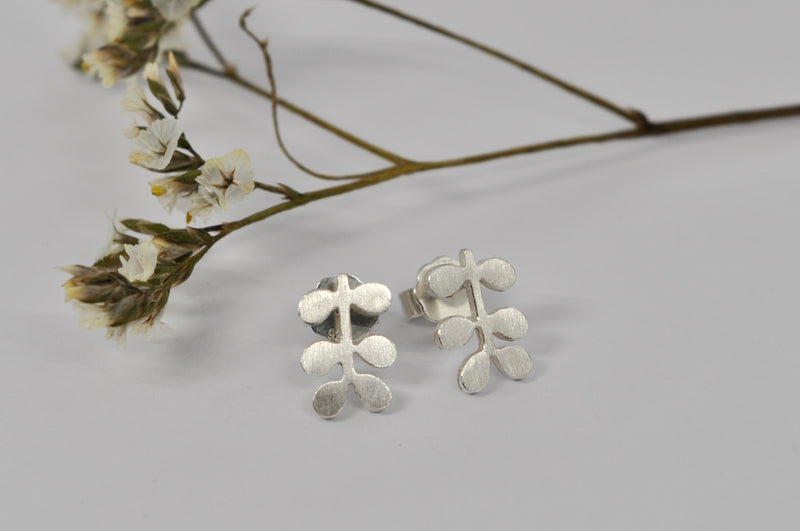 Botanical Stem Silver Stud Earrings