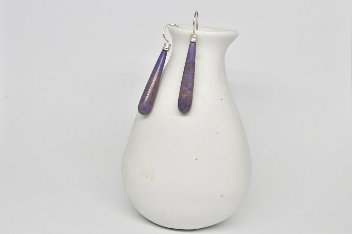 Lavender Jade Teardrop Earrings, Sterling Silver